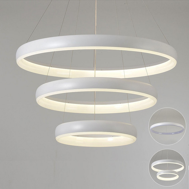 LED 로니엘 팬던트 2단 50W 원형 더블 링 라인 천장 식탁등 조명 심플 무드 카페 포인트 인테리어, 2단 화이트