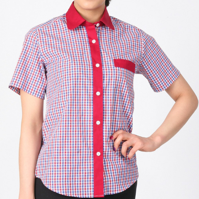 웰컴가운 BS33 여자반팔 서빙복 셔츠 호텔유니폼 빨강 블라우스