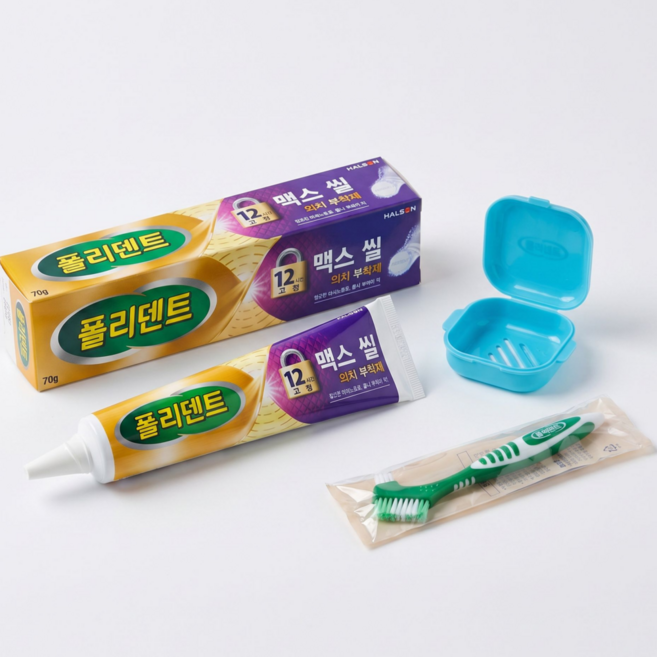폴리덴트 맥스씰 의치 부착제 세트 + 보관함 + 칫솔, 1개, 1세트