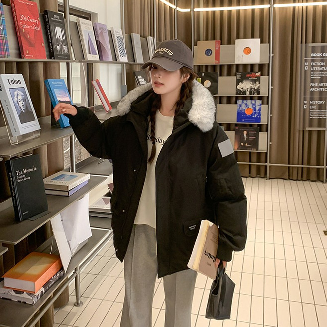 ANYOU 커플 경량 패딩 덕다운 루즈핏 후드 숏패딩 기모 자켓