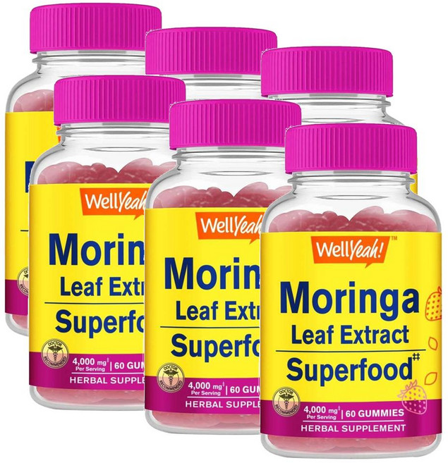 웰예 모링가 잎 추출물 4000mg 슈퍼푸드 구미 딸기맛 WellYeah Moringa Leaves Extract, 6개, 60정