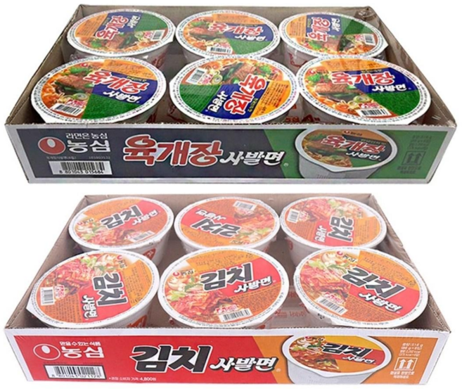 농심 육개장 사발면 컵라면 86g + 김치 사발면 컵라면 86g, 12개