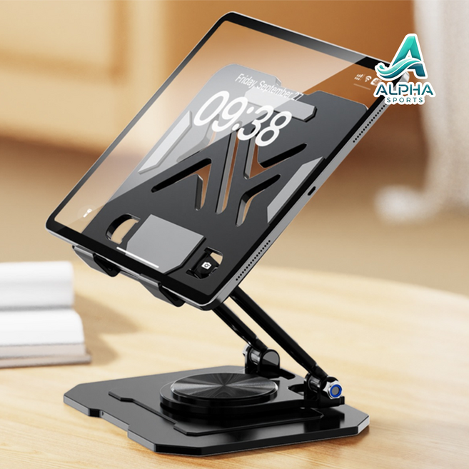 알파360도회전 티타늄 테블릿 스텐드거치대, 블랙, 1개