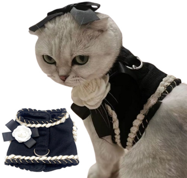 버닝오스 반려동물 하네스 리드줄 세트 플라워, 1개, 블랙