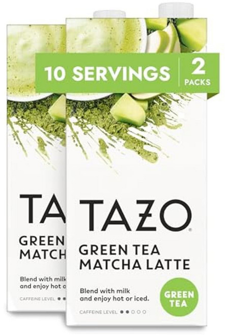 핫 또는 아이스 라떼 모크테일 서빙하기 쉬운 32온스 카톤(2팩)용 하니듀 멜론 & 트로피컬 과일 노트로 단맛을 낸 TAZO 녹차 말차 라떼 농축액(2팩), 946ml