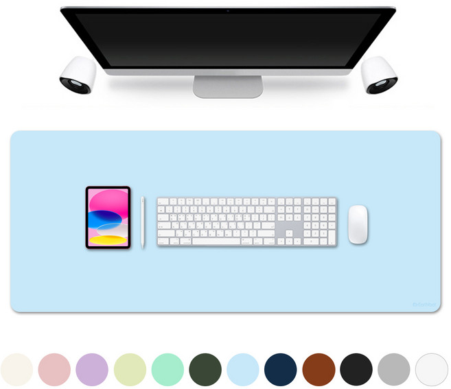 얼리봇 프리미엄 가죽 키보드 마우스 대형 장패드 데스크패드 책상 테이블 매트, 파스텔 블루