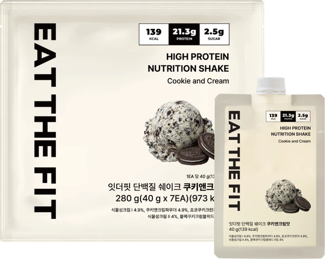 잇더핏 단백질 쉐이크 1주 플랜 쿠키앤크림맛, 7개, 40g - 쿠팡