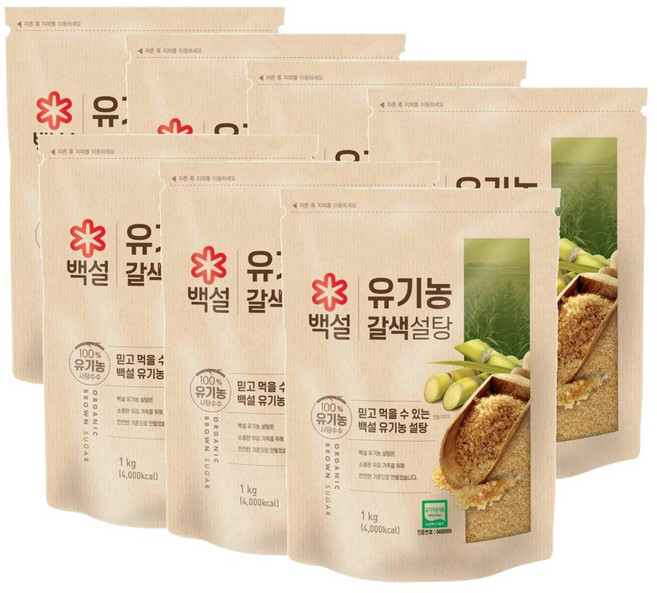 CJ 백설 유기농 갈색설탕, 1kg, 7개