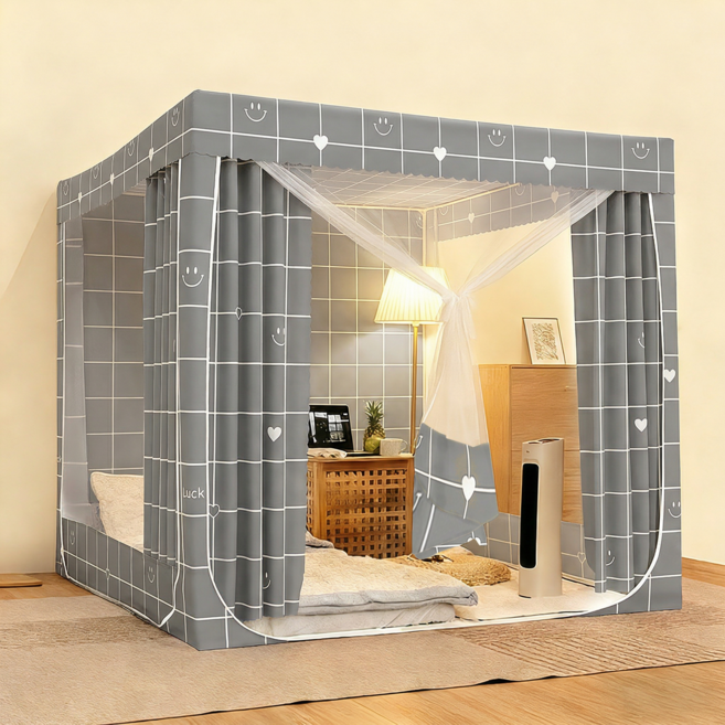 YYT 1인용 텐트형 모기장 모기차단 2인용 모기장 침대, 그레이