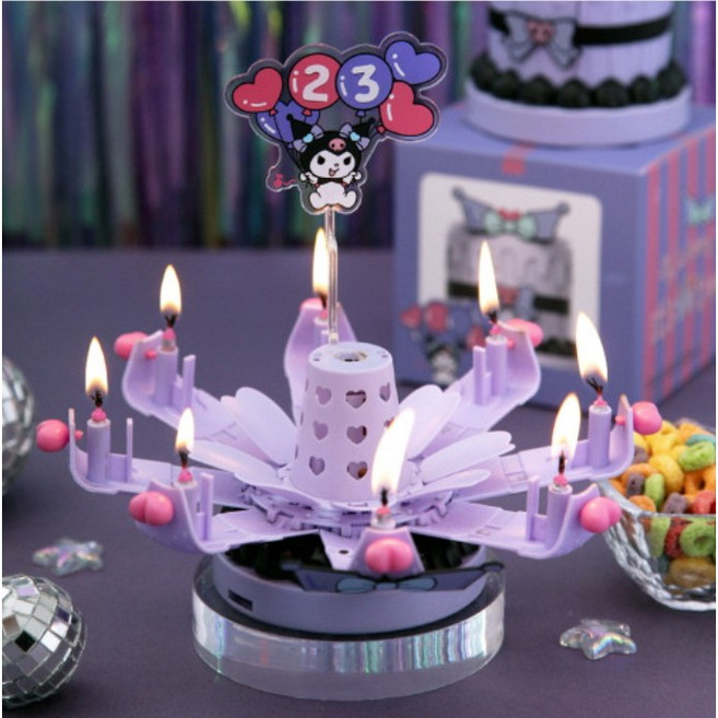 [로이체] 쿠로미 이츠초타임 회전 멜로디 생일 축하 초 [파티용품 크리스마스 케이크], 산리오 쿠로미 생일초, 1세트