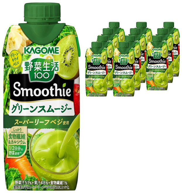 KAGOME 可果美 野菜生活100綠色果昔, 12瓶, 330ml
