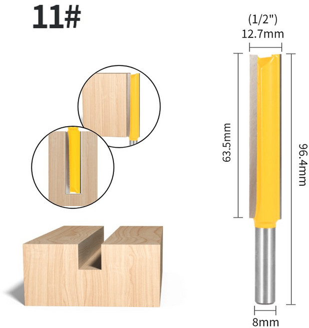 35MM 8MM 비트 커터 블레이드 목공 라우터 그린 옐로우 생크 스트레이트 블랙 트림 플러시 청소용 밀링 12MM, 01 8x12.7x63, 1개