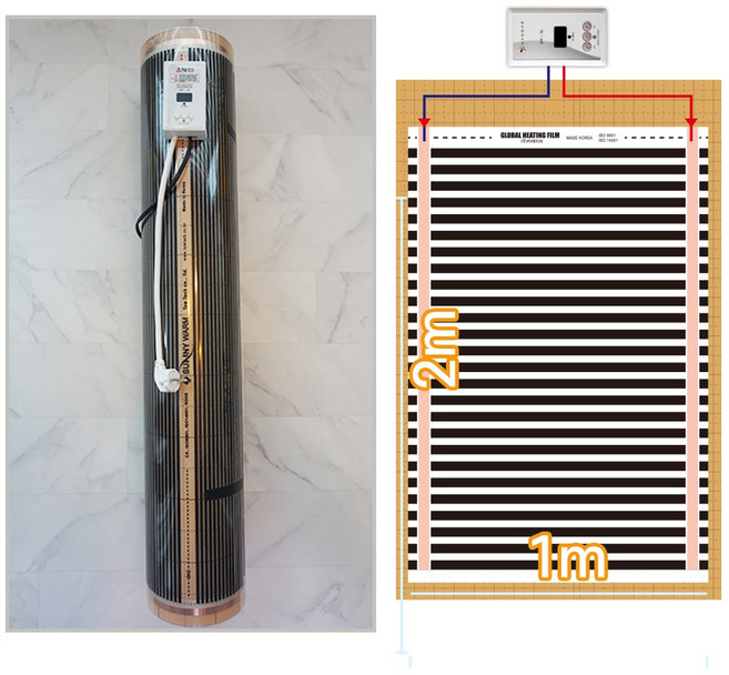 폭1m 길이2m 1인용 난방필름 완제품 전기필름난방 면상발열 건식