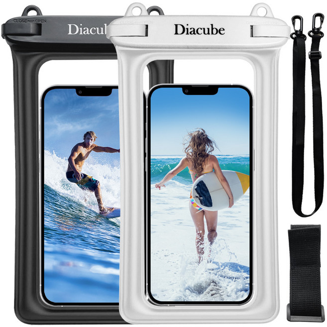다이아큐브 스마트폰 원터치 방수팩 방수등급 IPX8 (+암밴드) 1+1, 1세트, 블랙+화이트