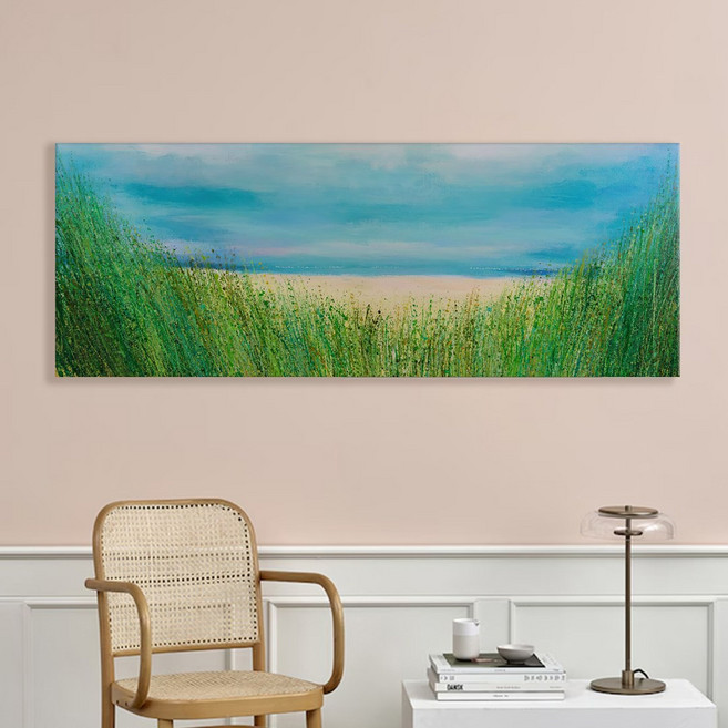 풍경 추상화 와이드 화사한 꽃그림 거실 카페 인테리어 대형 캔버스액자 15종 1-8 집들이 선물 벽장식소품 꽃, 07.초록빛바닷가
