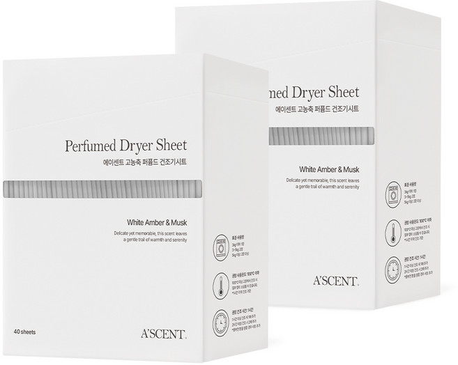 에이센트 고농축 퍼퓸드 건조기 시트 화이트엠버앤머스크, 2박스, 40매