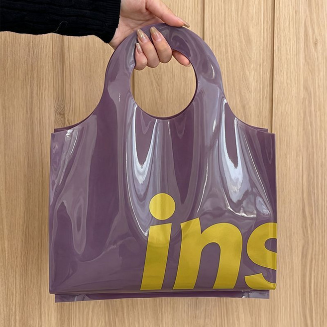 ins 服裝店手提袋 加厚防水塑料袋, 1個, 煙熏紫ins(50個裝)大號43*55側9