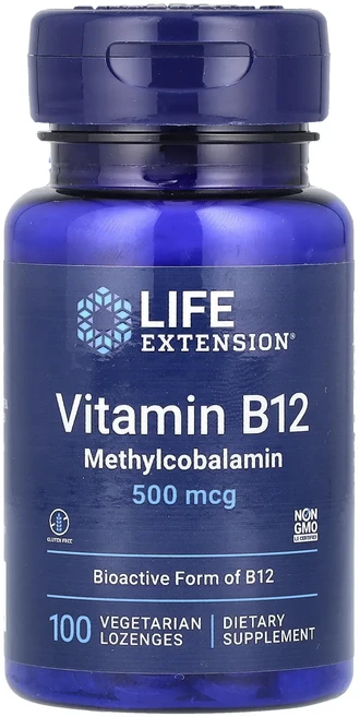 행복하고 건강하게 Life Extension 비타민B12 메틸코발라민 500mcg 식물성 사탕 정제 100정 백년회로하세요, LifeExtension비타민B12메틸코발라민500mc, 1개 - 쿠팡