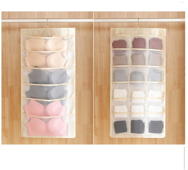 속옷정리함 속옷 양말 수납함 보관 옷걸이형, 그레이(앞 12칸+뒤 18칸), 1개