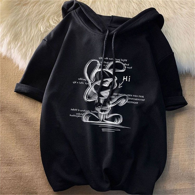 TKX 남성 캐주얼 후드 반팔 티셔츠 심플 그래픽 프린트 스트릿 패션 데일리 여름 상의