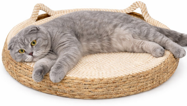모디홈 고양이 스크래쳐 원형 방석 침대, 1개, 내추럴베이지