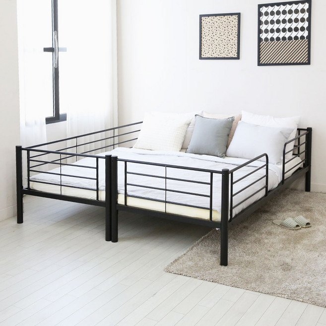 일루일루 코지 슈퍼싱글 분리형 2층침대 프레임 성인 이층 저상형 낮은 철제 기숙사 프레임+HR폼2개(SS) 매트, 블랙(SS)/10cmHR폼2개