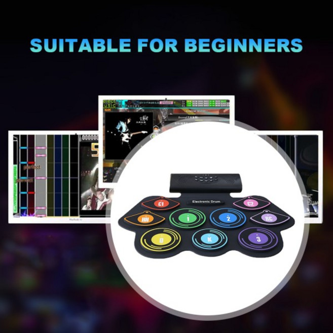 전자 드럼 세트 내장 스피커 9 롤업 스틱 포함) 서스테인 페달 크리스마스 생일 선물, 01 빠른