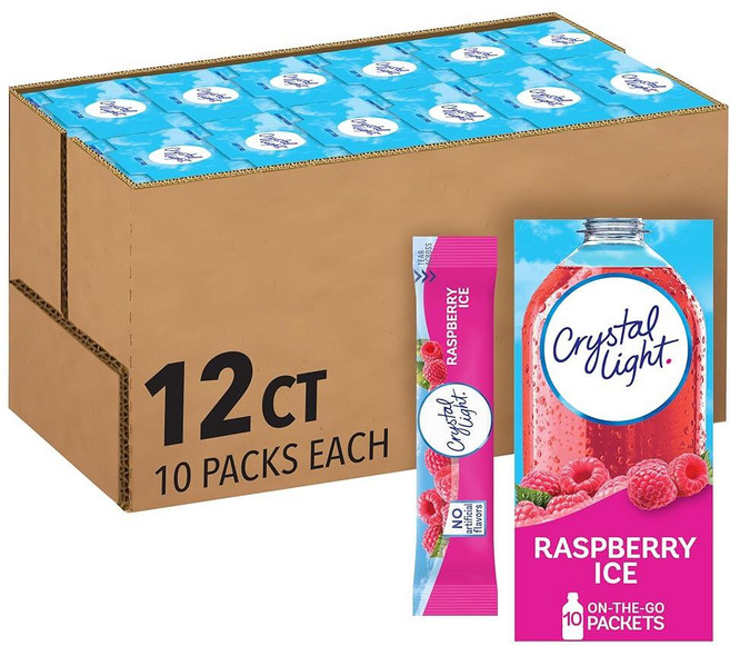 CRYSTAL 크리스탈 LIGHT 라이트 크리스탈라이트 온더고 피치망고 그린티 파우더 10포 8팩, Raspberry Ice, 0.6 Ounce (Pack of 12), 1, 70.8g