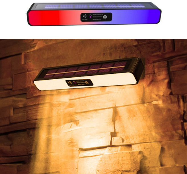 HK sell 탈론 태양광 경광 LED 조명 전기없는 야외등 벽걸이형 3가지모드 경고등, 웜화이트