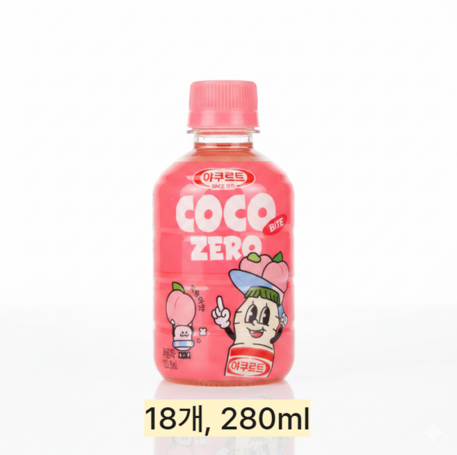 야쿨트 한국 에치와이 코코바이트 제로 복숭아맛, 18개, 280ml