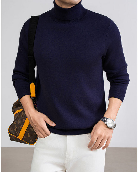 남성용 폴라 니트 스웨터 가을 겨울 캐주얼 기질 스웨터 심플 솔리드 도톰 이너 니트 상의 LJX