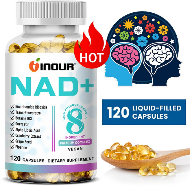 NAD+ 부스터 300mg 고함량 8중 프리미엄 컴플렉스 니코틴아미드 리보사이드 NR + 레스베라트롤 8종 복합체 비건 캡슐 60/120정, 1개, 60정