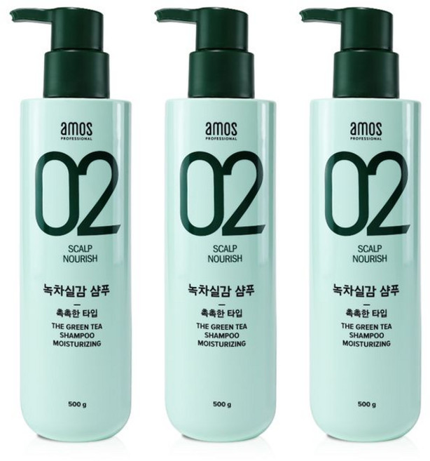 아모스프로페셔널 녹차실감 샴푸 촉촉한 타입, 500g, 3개