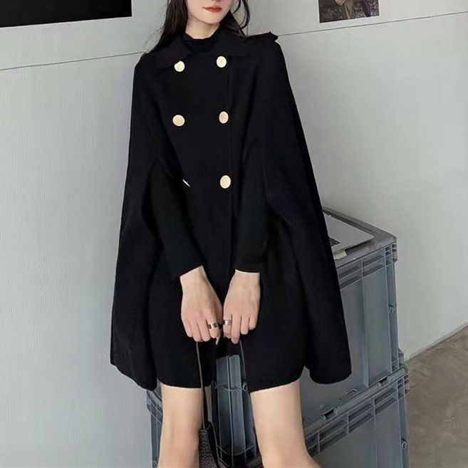 삼제태전가을겨울 여성 아우터 캐주얼 케이프 더블 버튼 숄
