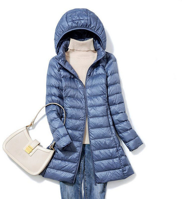 셀럽당 얇은 패딩 여중 롱 추동 화이트 오리털 가볍고 얇은 코트 패션 빅사이즈M2543