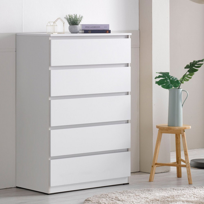 국내제작 완제품 직접배송 LPM유광 5단서랍장 넓은 가로800mm 높이1200mm 수납장 다용도수납, 5개, 무광(화이트)