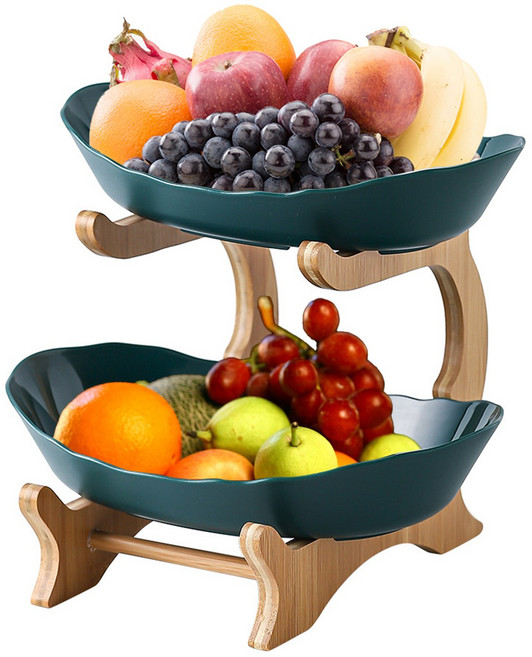 다용도 플레이트 접시 장식소품 거실용 주방용 과일쟁반 케이크 디저트 간식바구니 유럽식과일접시 조립 불필요, 1세트, 2단 푸른색
