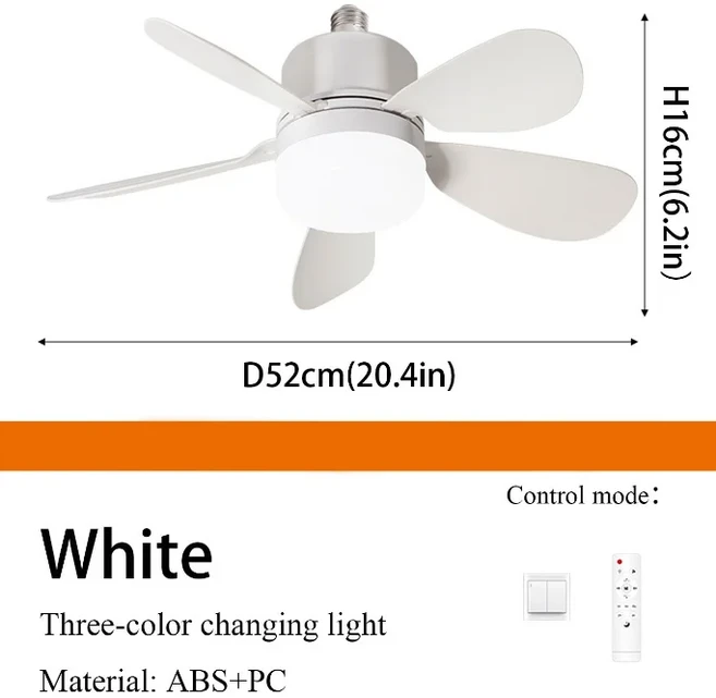 16인치 2-in-1 천장 선풍기 조명 리모컨 포함 E27 소켓 침실 주방 사무실 욕실용, 01 D52 White, 01 110 240V용