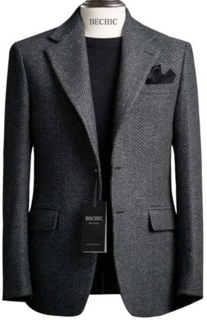 비시크 렌드 헤링본 울 겨울 자켓