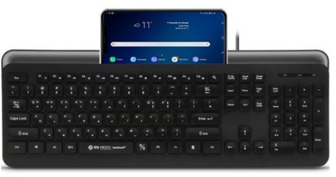 이큐메딕 항균 모바일 거치형 저소음 유선 일반형 키보드, 1 COROL 블랙 + 키스킨 (이큐메딕 정품), Sanitize-K1, 제조사축