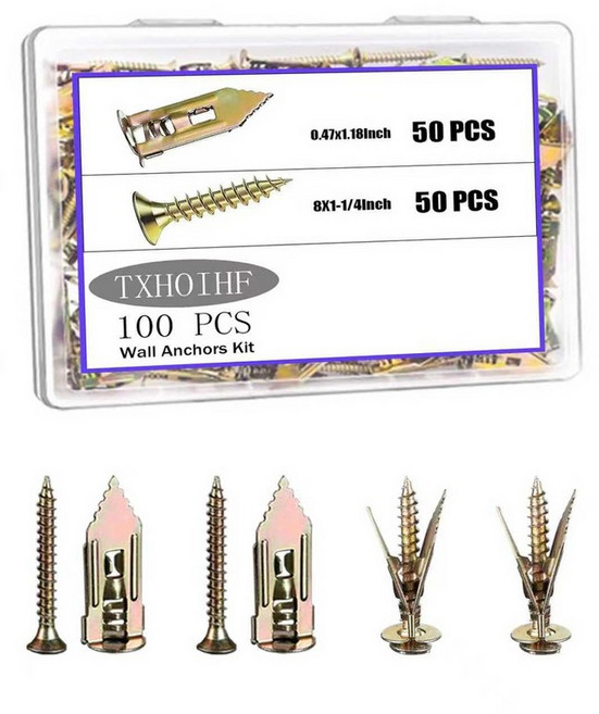 나사 키트 00Pcs 50 시트록 앵커 아연 확장 벽걸이용 새로운 업그레이드 도금 강철 드릴이나 구멍이 없는 벽걸이 캐비닛 최대 80파운드까지 견딜 수 있는 셀프 드릴링 드라이월