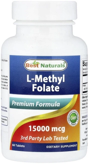 베스트 네추럴스 L-메틸 폴레이트(활성엽산) 25 000mcg Best Naturals L-Methyl Folate 25 000 mcg 60정, 1개 - 쿠팡