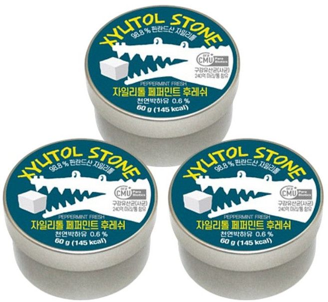 구강유산균함유 자이리톨스톤 (천연박하유) 무설탕, 3개, 60g