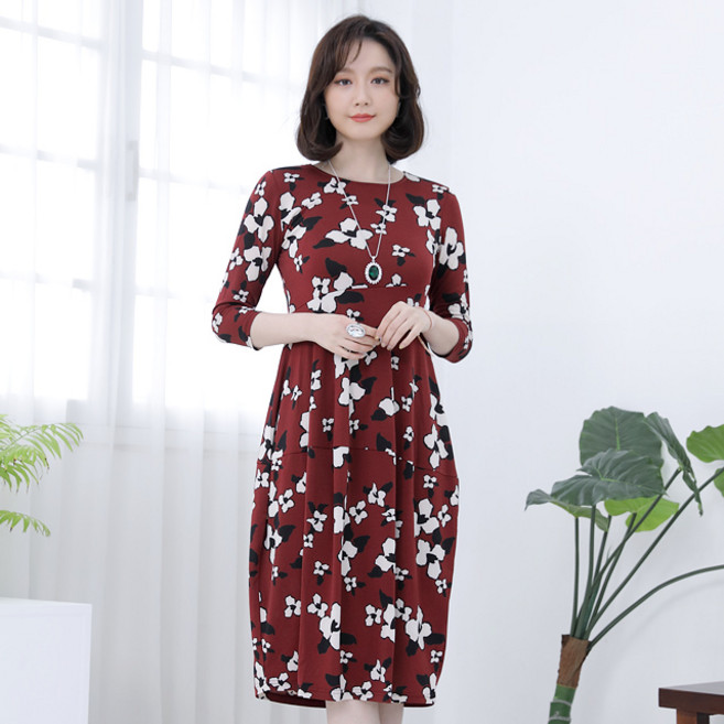 애비뉴투지 엄마옷 조슈아 벌룬 여성 칠부 봄 가을 항아리 롱 원피스 O09004 50대 60대 중년여성
