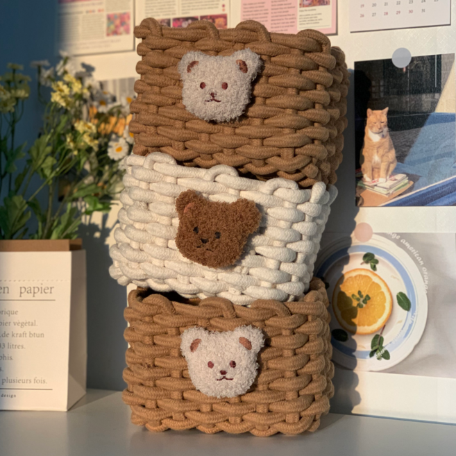 뽀레오 귀여운 사각 패브릭 바구니 정리 수납함, 1개, 초코 브라운