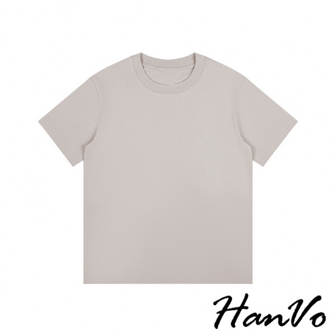 HanVo 8.1oz 重磅純棉T恤 男女款 素T 短袖上衣 韓系寬鬆, 冰川灰,4XL