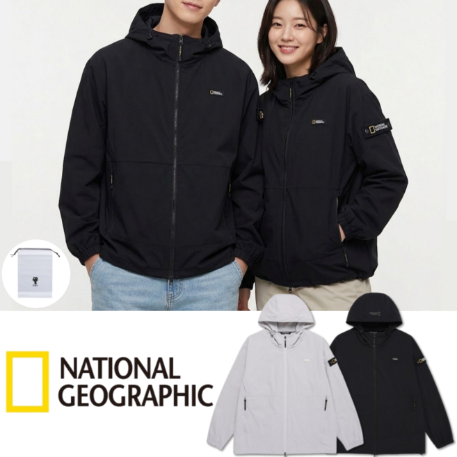 (정품) 내셔널지오그래픽 바람막이 점퍼 남녀공용 잠바 간절기 자켓 + Buyways 파우치