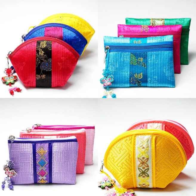 동전 지갑 미니 파우치 도장 동전 케이스 도장집 한국선물 한국기념품 외국인선물, C1-동전지갑/색동 반원형, 색상 랜덤, 1개