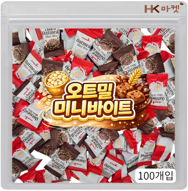 에이치케이마켓 오트밀 미니바이트 인간사료 두가지맛 100개입 (오리지날 초코), 100개, 2.7g