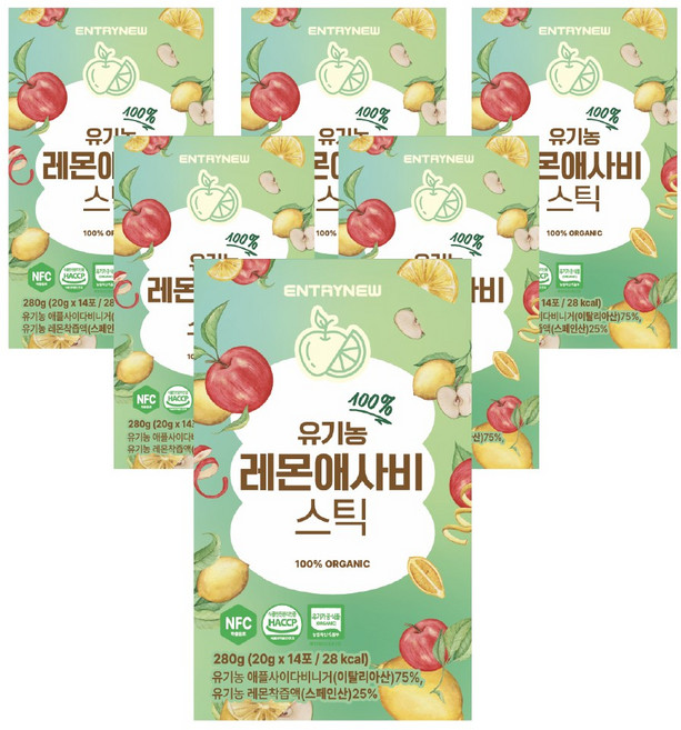 엔트리뉴 100% 유기농 레몬애사비 스틱 애사비 식초, 6박스, 280g
